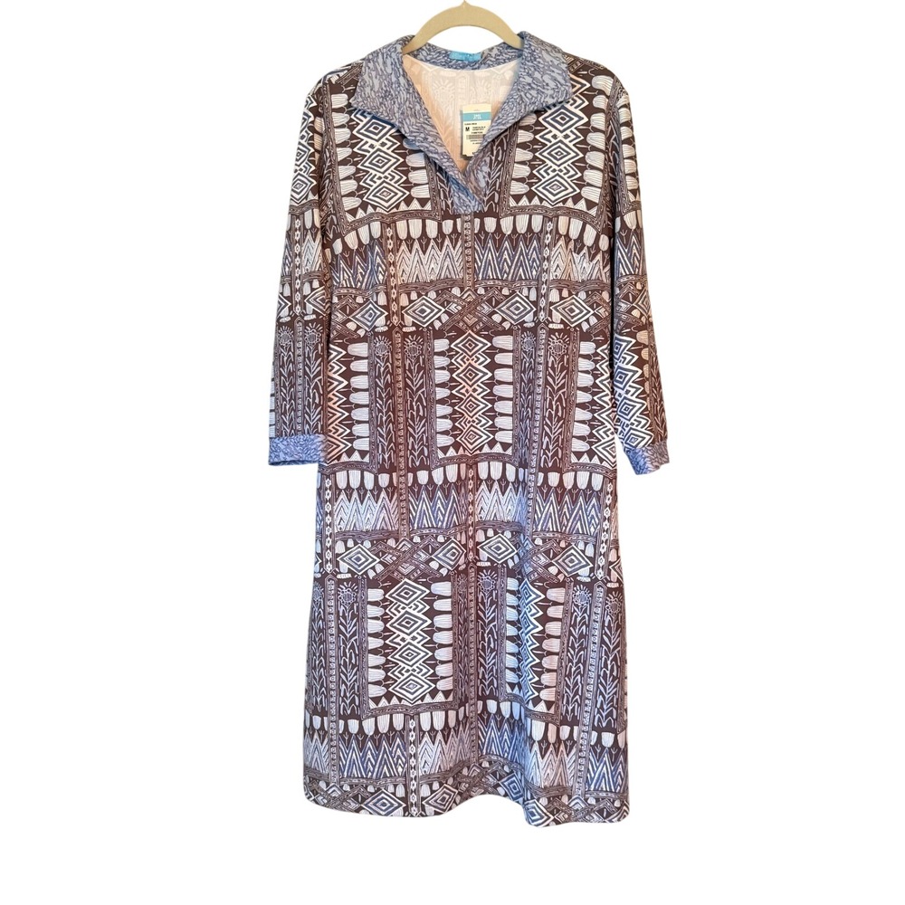 J. McLaughlin Charcoal Blue Aubina Tribal Print Dress Medium NWT Catalina Cloth